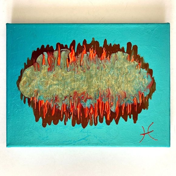 Amoeba 6 - Original Abstract Wall Art Mixed Media Painting 9x12in Home Decor